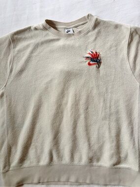 Nike Cream Pullover Sweatshirt with Embroidered Multicolor Logo
